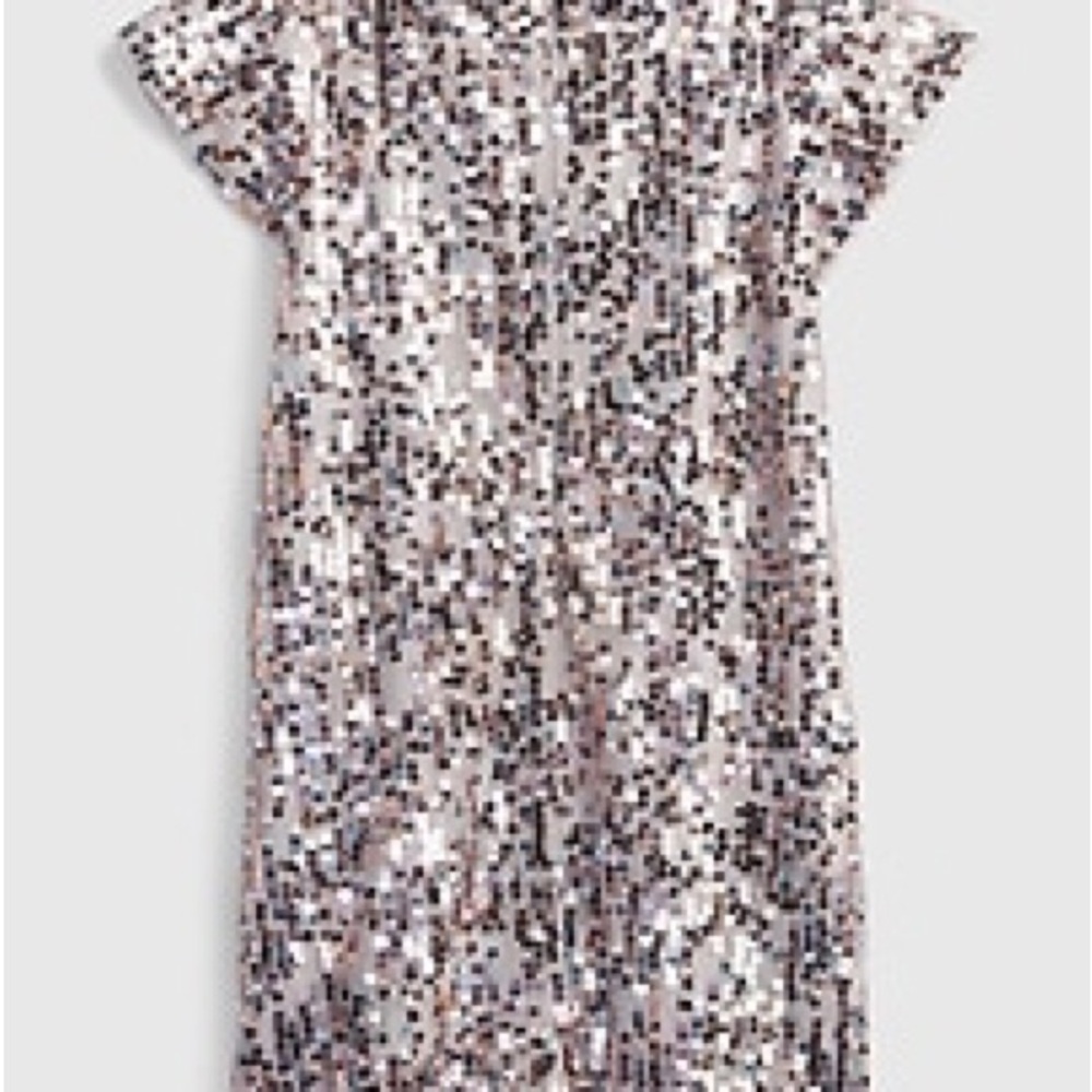 GAP Silver Sequin Sheath Dress with Cap Flutter Sleeves